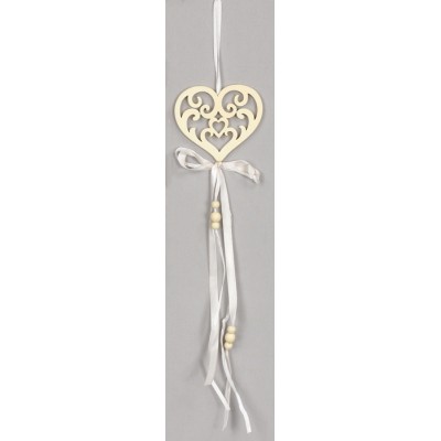 VINTAGE ΞΥΛΙΝΗ ΚΑΡΔΙΑ ΚΡΕΜΑΣΤΗ ΕΚΡΟΥ  τεμ. 100